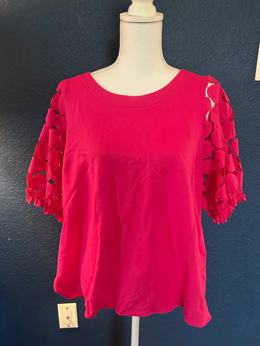 Umgee Hot Pink Cutout Sleeve Blouse NWT